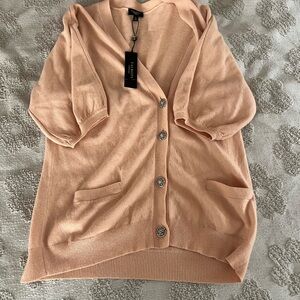 NWT Petite Talbots pink cardigan with silver buttons and pockets